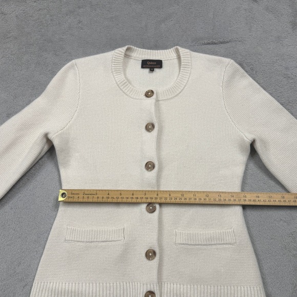 Quince 100% Mongolian Cashmere Crew Neck Button Front Cardigan Cream Women's - Picture 8 of 12